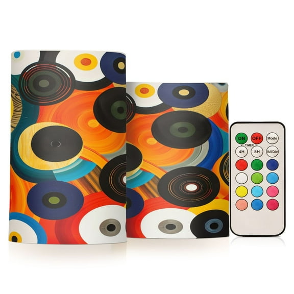 ALAZA Modern Circles 2 PCs LED Flickering Flameless Candles with Remote Timer Battery Operated Candle