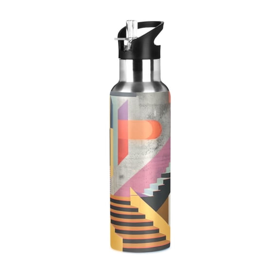 ALAZA Modern Geometrical Water Bottle Insulated Flask Stainless Steel Straw Lid 20 oz