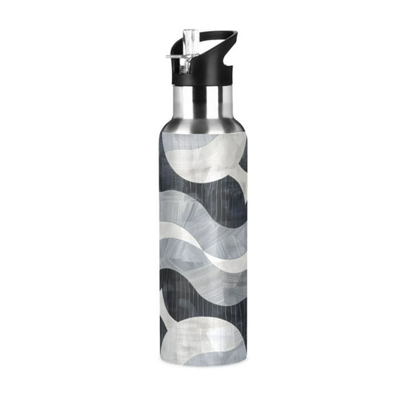 ALAZA Modern Wavy Circles Water Bottle Insulated Flask Stainless Steel Straw Lid 20 oz