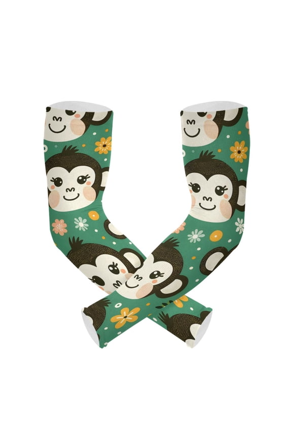 Monkey Sunflowers on Green UV Sun Protection Arm Sleeves UPF 50+ Compression Cooling Sleeve 1 Pair