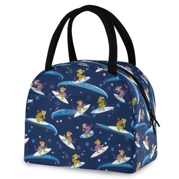 ALAZA Monkey Surfing Insulated Lunch Box Reusable Cooler Tote Bag Work Office Picnic