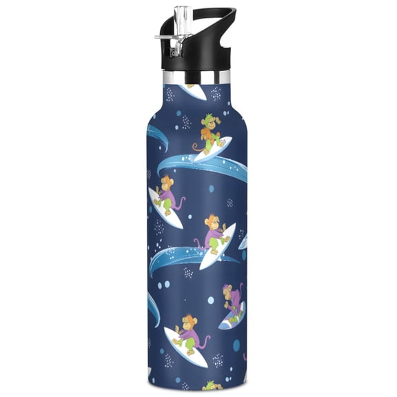 ALAZA Monkey Surfing Pattern Stainless Steel Water Bottle Vacuum Insulated Leak-Proof Tumbler with Straw Handle 20oz