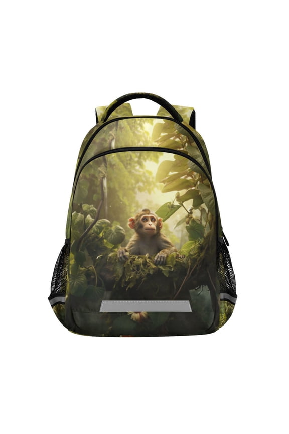Monkey in Forest Backpack Elementary School Bag Bookbag Travel Rucksack
