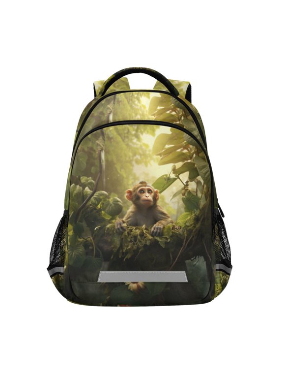 Monkey in Forest Backpack Elementary School Bag Bookbag Travel Rucksack
