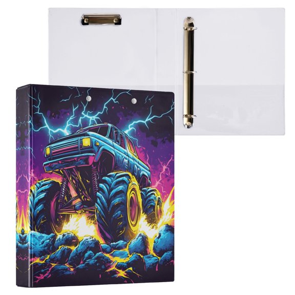 ALAZA Monster Truck Lightning Hardcover 3 Ring Binder 1.5" D-Rings with Interior Pockets Binders School 1 PC