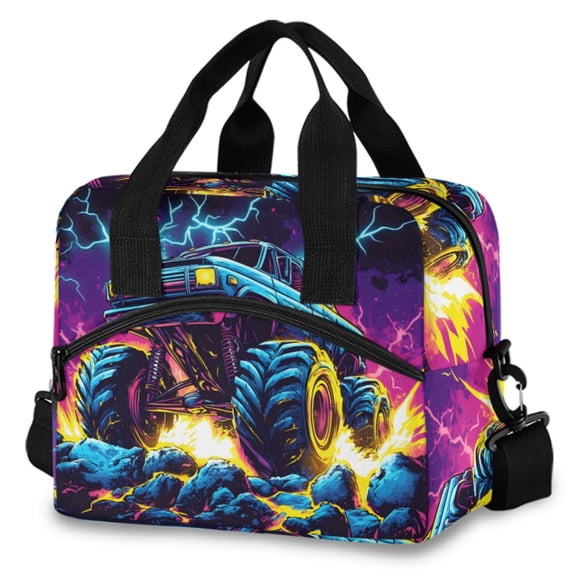 ALAZA Monster Truck Lightning Insulated Lunch Box Large Reusable Cooler Bag with Shoulder Strap