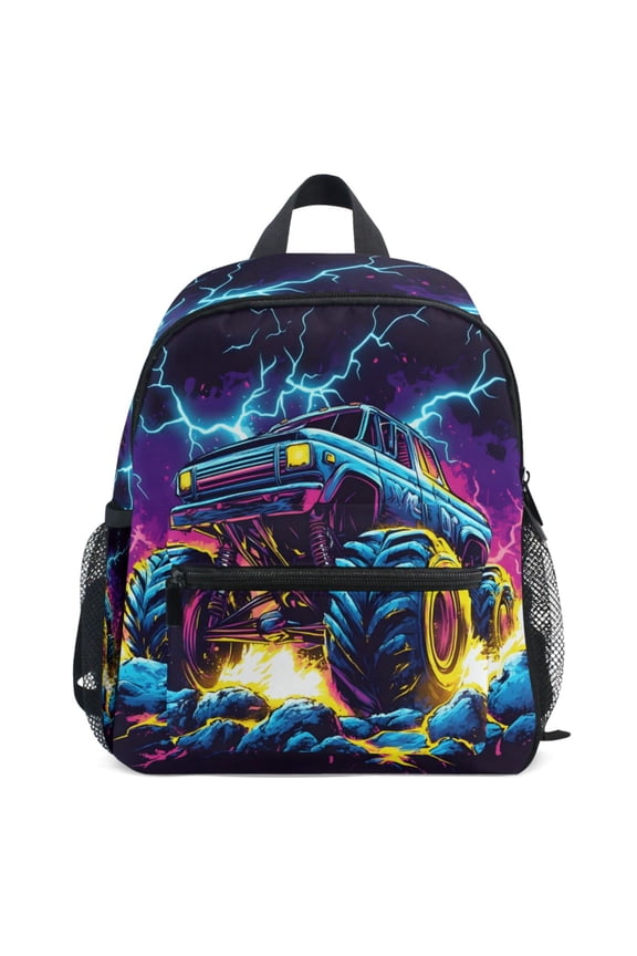 Monster Truck Lightning Pattern School Backpack Student Bookbag Mini Bag