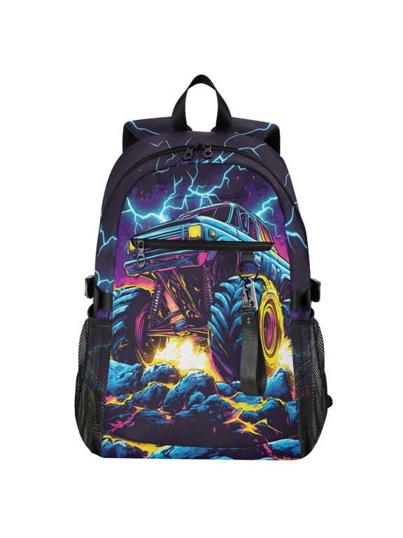Monster Truck Lightning Pattern School Backpack Travel Laptop Bag College Bookbag Casual Daypack for Women Men