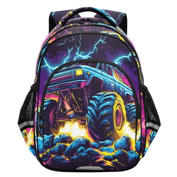 ALAZA Monster Truck Lightning School Backpack Elementary Bag Student Bookbag Travel Rucksack