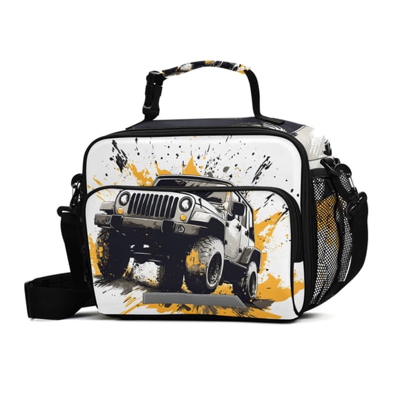 ALAZA Monster Truck Lunch Box Insulated Cooler Bag Reusable Tote Bags Shoulder Strap
