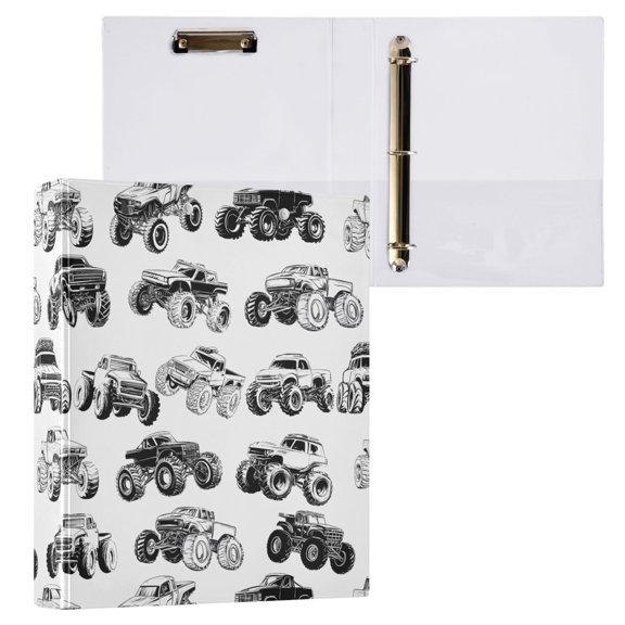 ALAZA Monster Trucks Hardcover 3 Ring Binder 1.5" D-Rings with Interior Pockets Binders School 1 PC