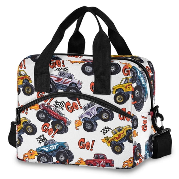 ALAZA Monster Trucks Insulated Lunch Box Large Reusable Cooler Bag with Shoulder Strap