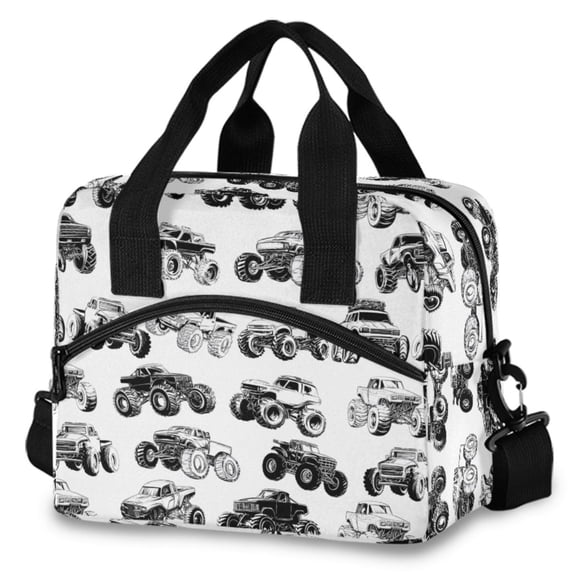 ALAZA Monster Trucks Insulated Lunch Box Large Reusable Cooler Bag with Shoulder Strap
