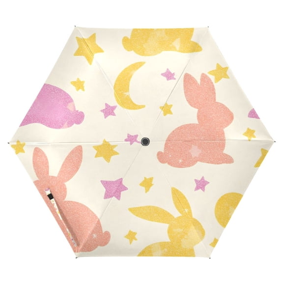 ALAZA Moon Rabbits Stars UPF 50+ Compact Folding Umbrella for Rain Travel Umbrella Packable
