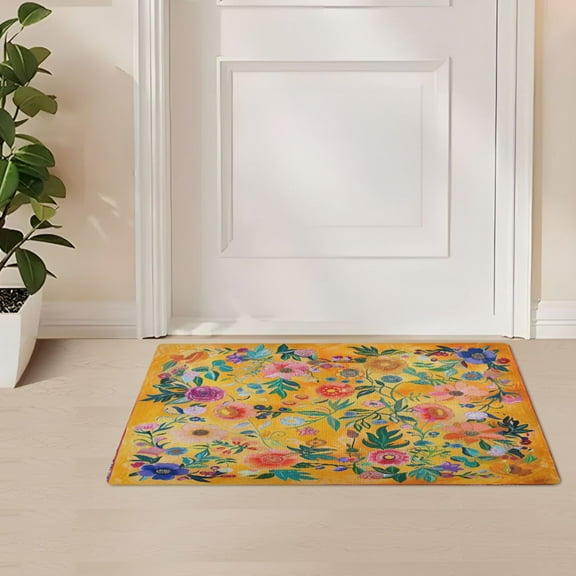 ALAZA Moroccan Yellow Floral Door Mat Outdoor Indoor Entrance Low Profile Floor Rugs 32"x20"