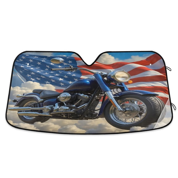 ALAZA Motorcycle America Flag Pattern Car Windshield Sun Shade Foldable UV Ray Sunshade Visor Protector 53 x 23.5in