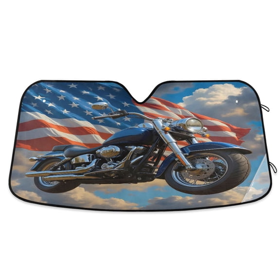 ALAZA Motorcycle America Flag1 Pattern Car Windshield Sun Shade Foldable UV Ray Sunshade Visor Protector 55 x 27.6in