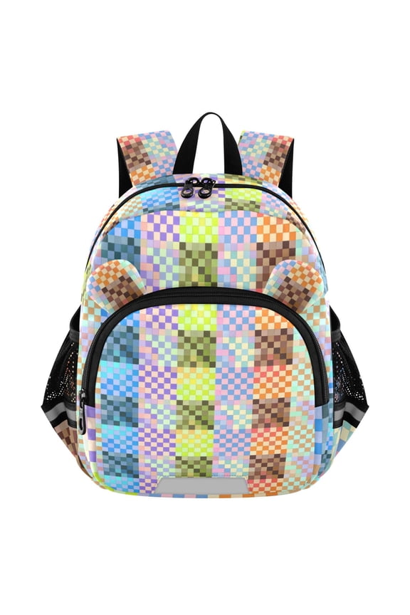 Multicolor Checkered Mini Backpack School Bookbag Age 3-7 Medium