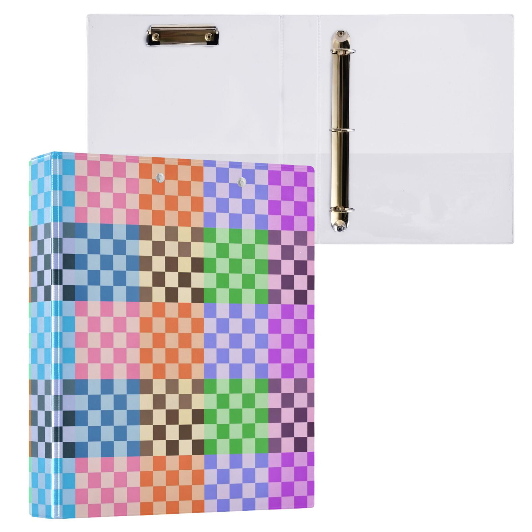 ALAZA Multicolor Checkered-a5 Hardcover 3 Ring Binder 1.5" Round Rings Interior Pockets Binders Organizer 1 Pack