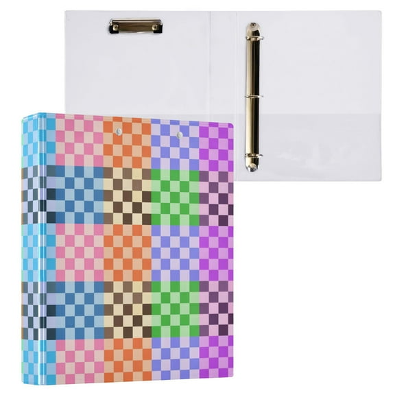 ALAZA Multicolor Checkered-a5 Hardcover 3 Ring Binder 1.5" Round Rings Interior Pockets Binders Organizer 1 Pack