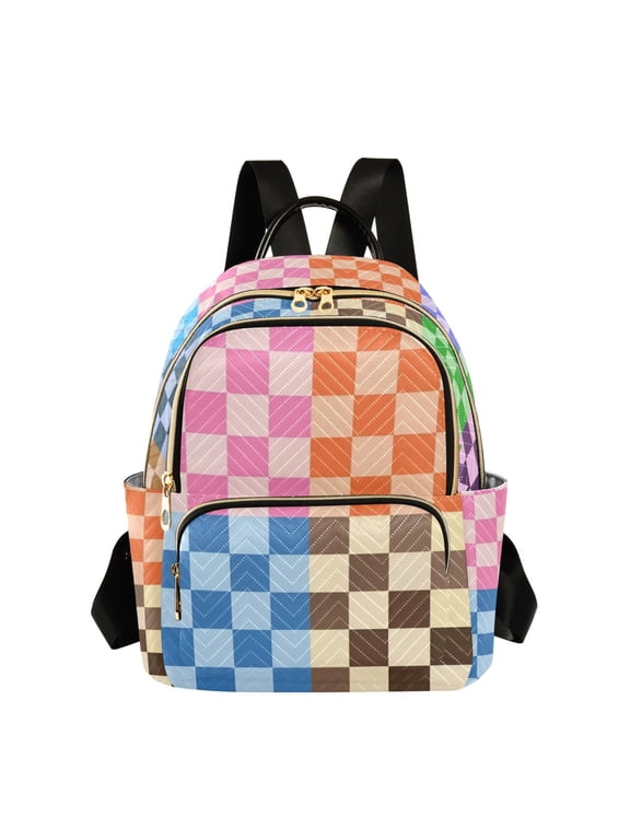Multicolor Checkered-a5 Womens Travel Laptop Backpack Large Daypack Ladies Shoulder Bags M
