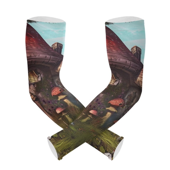 ALAZA Mushroom House UV Sun Protection Arm Sleeves UPF 50+ Compression Cooling Sleeve 1 Pair