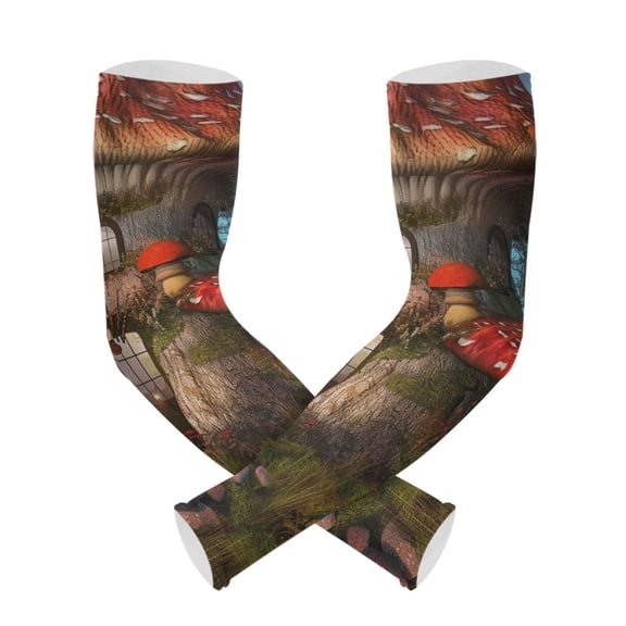 ALAZA Mushroom House View UV Sun Protection Arm Sleeves UPF 50+ Compression Cooling Sleeve 1 Pair