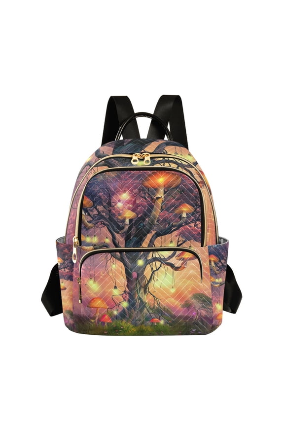 Mushroom on Magic Tree Womens Travel Laptop Backpack Large Daypack Ladies Shoulder Bags S