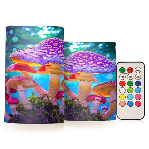 ALAZA Mushrooms Bohomia 2 PCs LED Flickering Flameless Candles with Remote Timer Battery Operated Candle