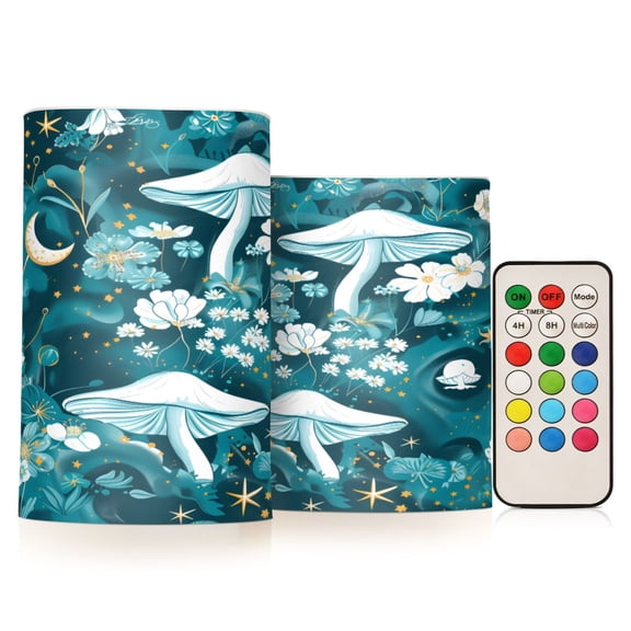 ALAZA Mushrooms Daisy Flower 2 PCs LED Flickering Flameless Candles with Remote Timer Battery Operated Candle