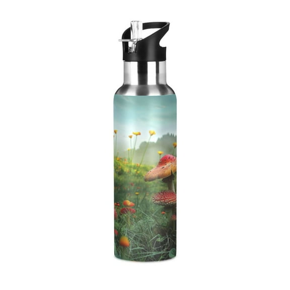 ALAZA Mushrooms Grasses Landscape Water Bottle Insulated Flask Stainless Steel Straw Lid 20 oz