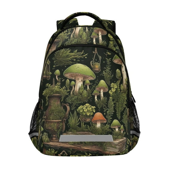 ALAZA Mushrooms Green Backpack Elementary School Bag Bookbag Travel Rucksack