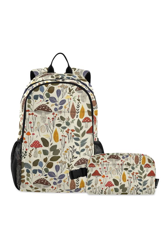 Mushrooms Leaves School Backpack Lunch Box Set Student Bookbag