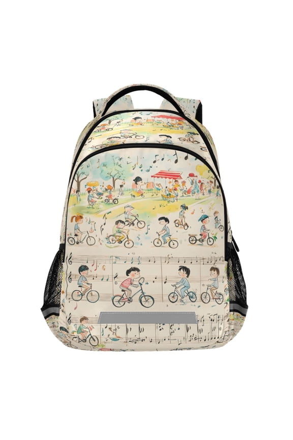 Musical Note Pattern Backpack Elementary School Bags Student Bookbag Travel Rucksack