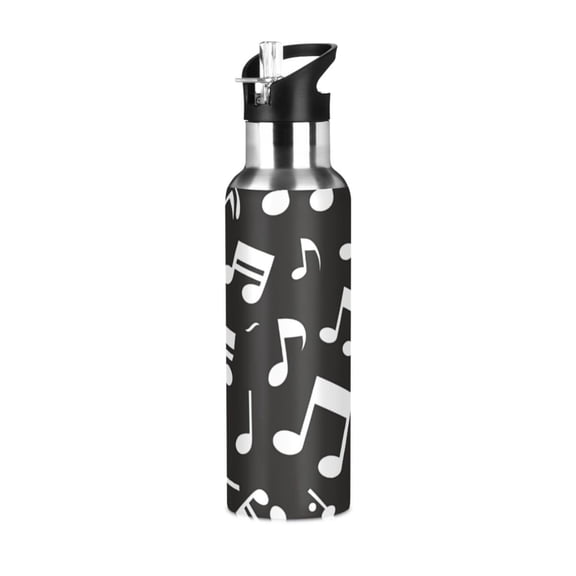 ALAZA Musical Note Pattern Water Bottle Insulated Flask Stainless Steel Straw Lid 20 oz