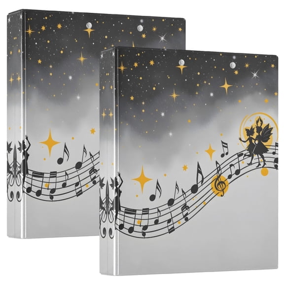 ALAZA Musical Notes Stars Hardcover 3 Ring Binder 1.5" D-Rings with Interior Pockets Binders School 2 PCs