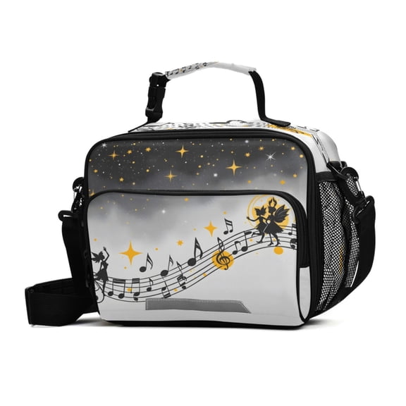 ALAZA Musical Notes Stars Lunch Box Insulated Cooler Bag Reusable Tote Bags with Shoulder Strap