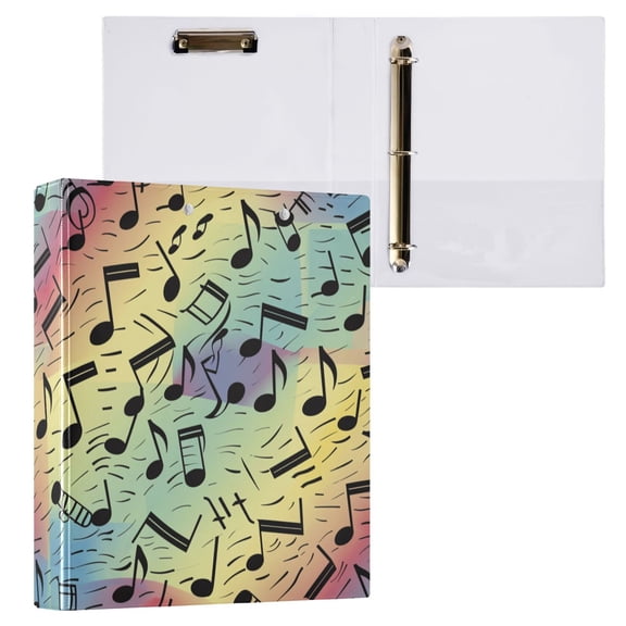 ALAZA Musical Notes in Rainbow Hardcover 3 Ring Binder 1.5" Round Rings Interior Pockets Binders Organizer 1 Pack