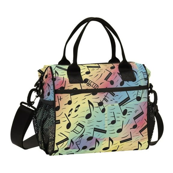 ALAZA Musical Notes in Rainbow Insulated Lunch Bag Reusable Tote Box Adjustable Shoulder Strap for Work Picnic