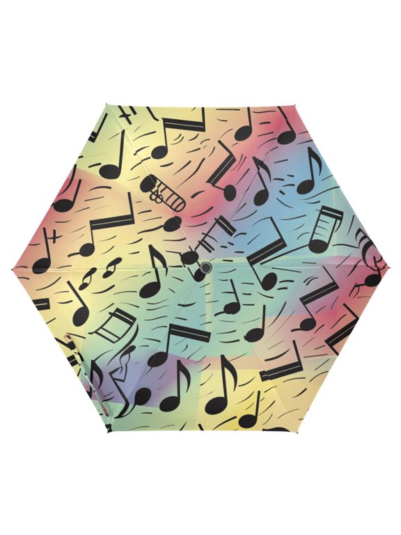 Musical Notes in Rainbow UPF 50+ Compact Folding Umbrella for Rain Travel Umbrella Packable