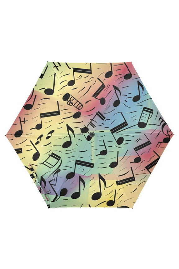 Musical Notes in Rainbow UPF 50+ Compact Folding Umbrella for Rain Travel Umbrella Packable