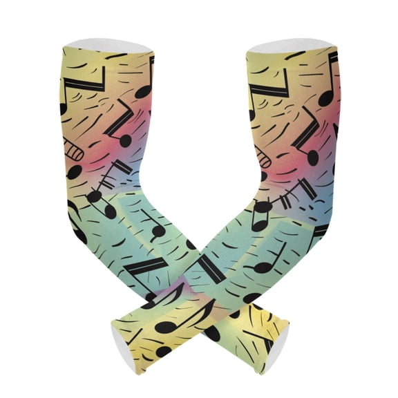ALAZA Musical Notes in Rainbow UV Sun Protection Arm Sleeves UPF 50+ Compression Cooling Sleeve 1 Pair