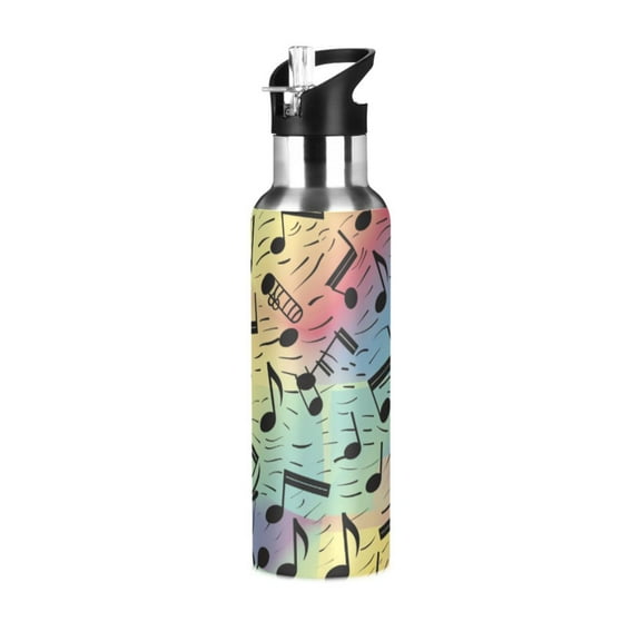 ALAZA Musical Notes in Rainbow Water Bottle Insulated Flask Stainless Steel Straw Lid 20 oz