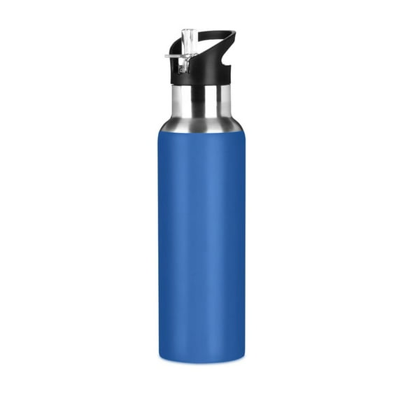 ALAZA Navy Blue Water Bottle Insulated Flask Stainless Steel Straw Lid 20 oz