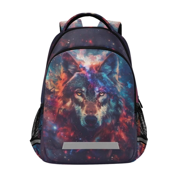 ALAZA Nebula Wolf Head Backpack Elementary School Bag Bookbag Travel Rucksack
