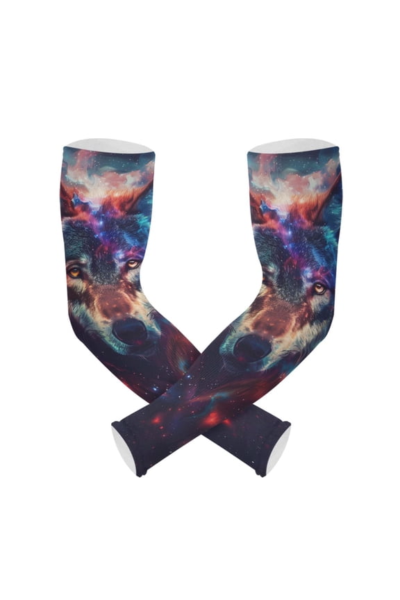 Nebula Wolf Head UV Sun Protection Arm Sleeves UPF 50+ Compression Cooling Sleeve 1 Pair