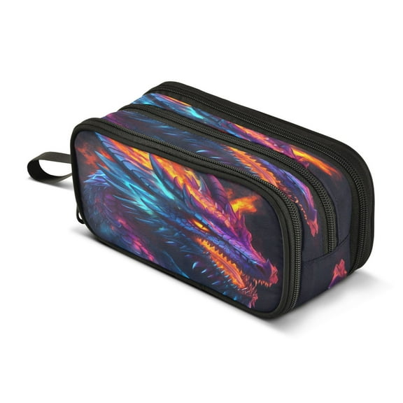 ALAZA Neon Abstract Dragon Pencil Case Bag 3 Compartment Pen Pouch Large Storage Holder Box Organizer