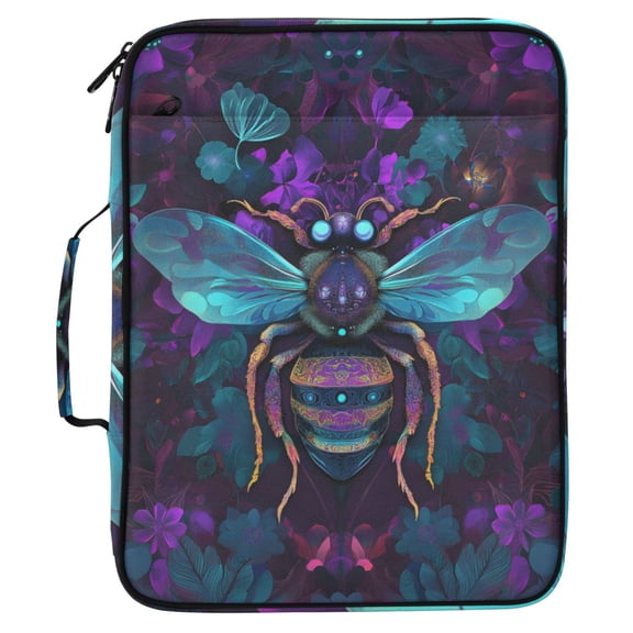 ALAZA Neon Bee Flower Pattern Expanding Accordion File Folder 3 Ring Zipper Organizer Portable Document Binder Bag