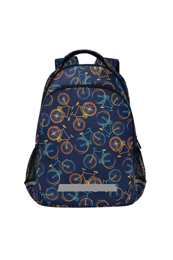 Neon Bicycle Pattern Backpack Elementary School Bags Student Bookbag Travel Rucksack