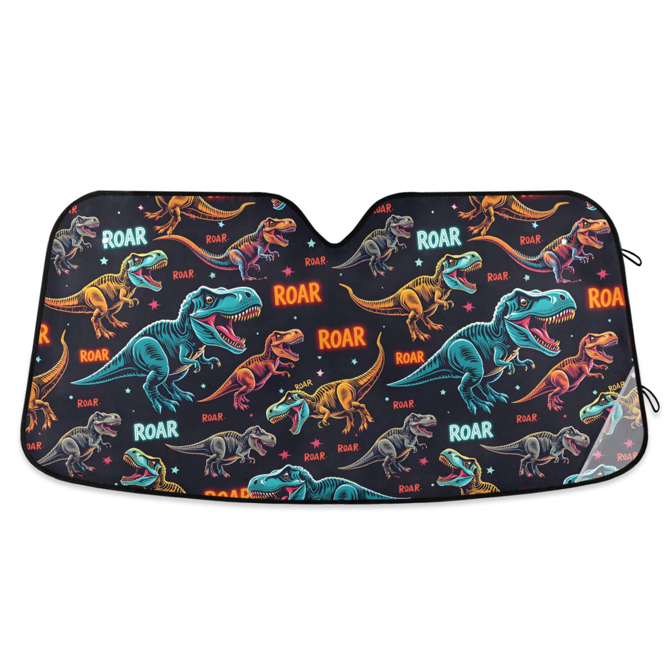 ALAZA Neon Cartoon Dinosaur Pattern Car Windshield Sun Shade Foldable ...